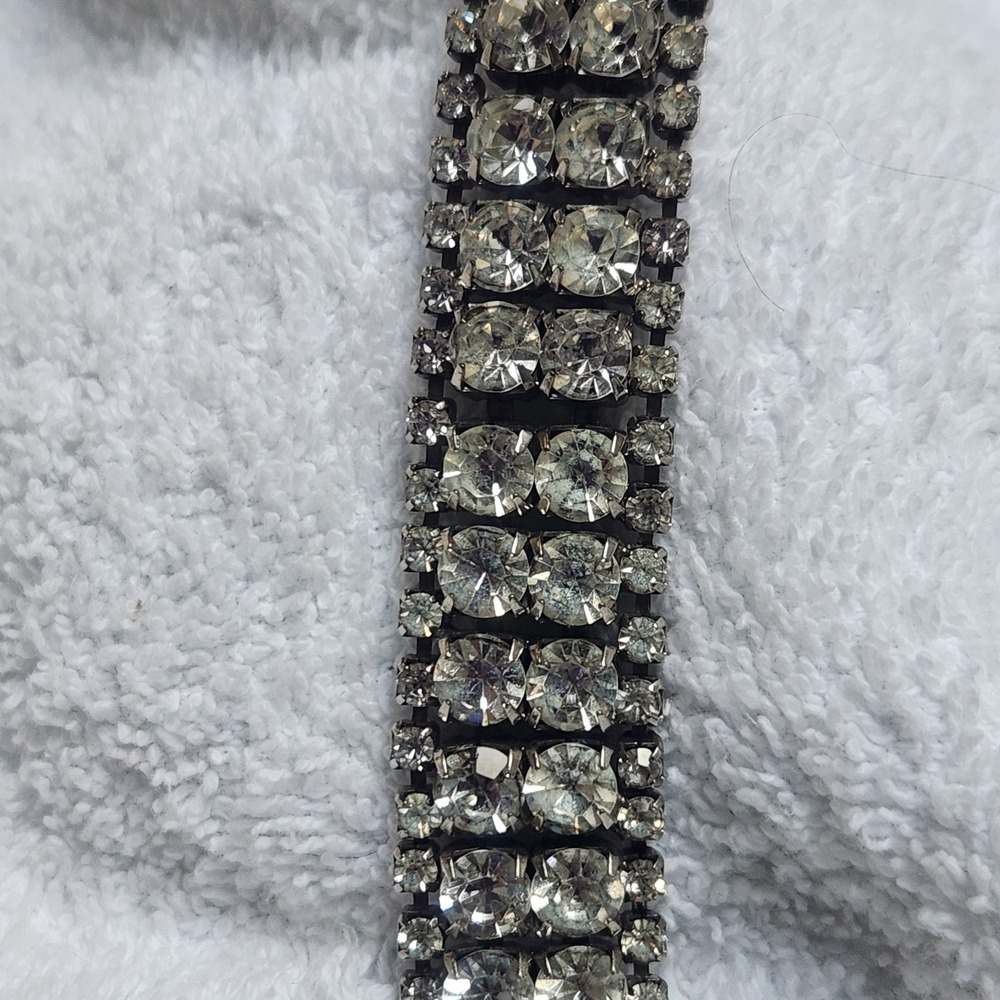 Vintage Four Row Clear Rhinestone Silver Tone Bracelet Formal Bridal Statement - Picture 3 of 13